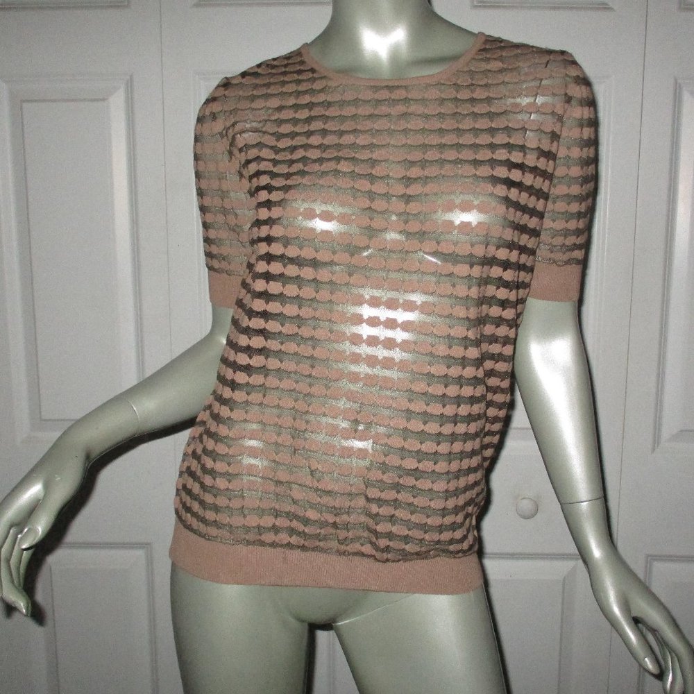 ESCADA Brown & Beige "Pampas" Mesh Short Sleeve Sweater